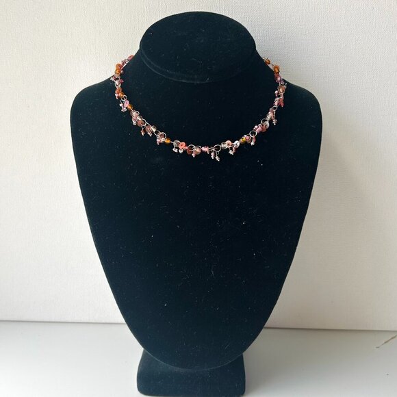 Vintage Pink & Amber Beaded Choker Necklace - Picture 1 of 4